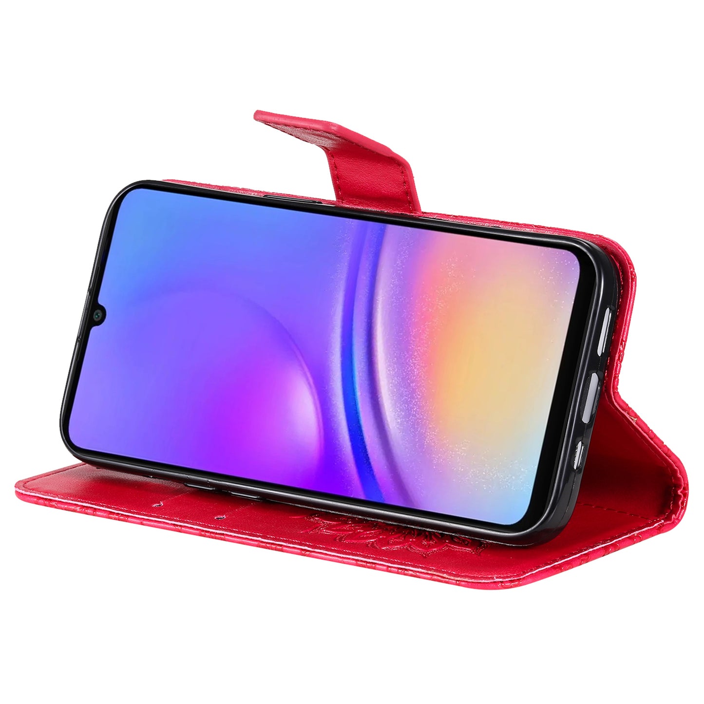 KT Imprinting Flower Series-1 For Samsung Galaxy A06 Case Sunflower Leather Wallet Folio Phone Cover - Red