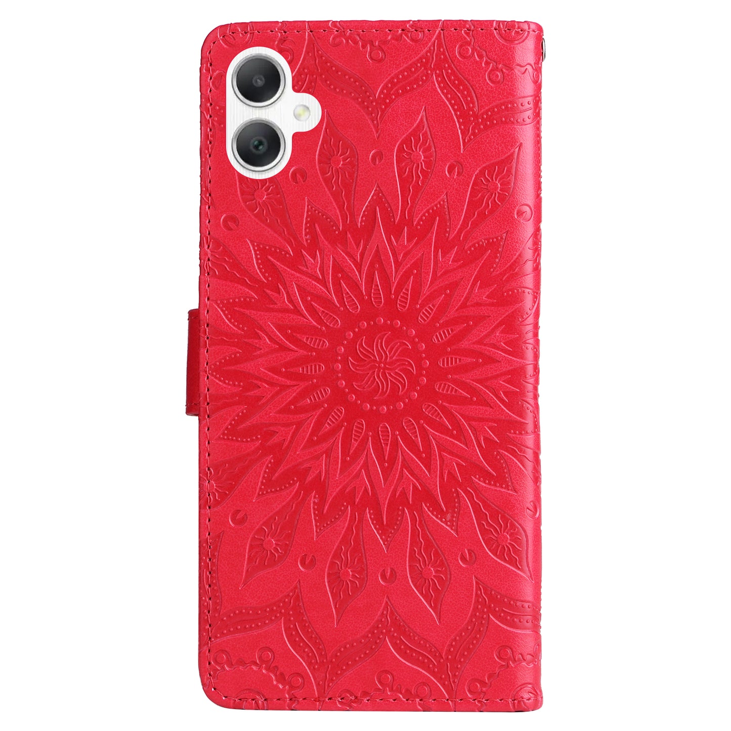KT Imprinting Flower Series-1 For Samsung Galaxy A06 Case Sunflower Leather Wallet Folio Phone Cover - Red