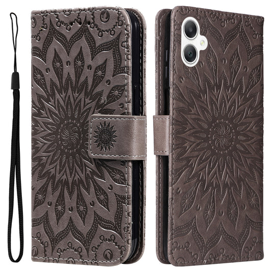 KT Imprinting Flower Series-1 For Samsung Galaxy A06 Case Sunflower Leather Wallet Folio Phone Cover - Grey