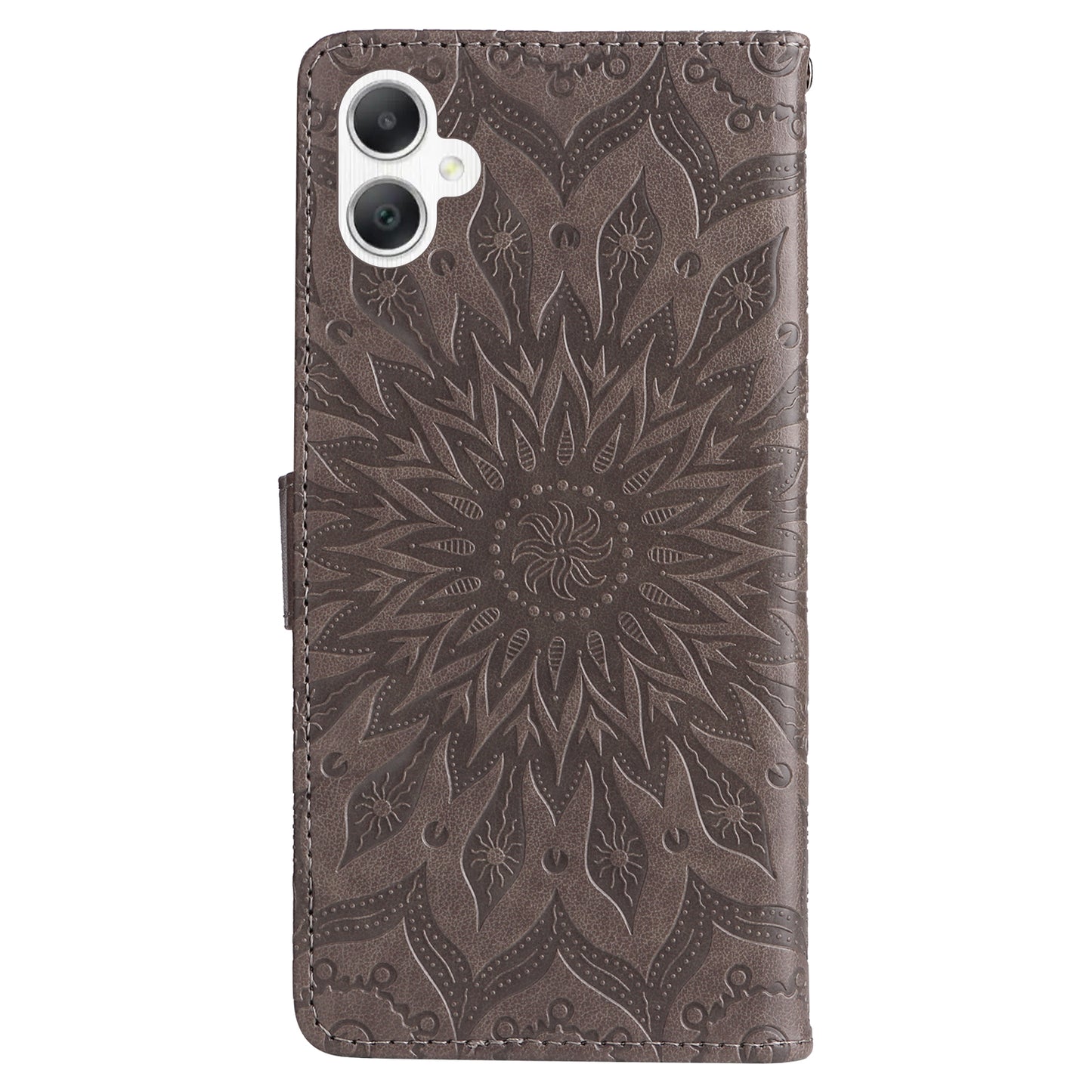 KT Imprinting Flower Series-1 For Samsung Galaxy A06 Case Sunflower Leather Wallet Folio Phone Cover - Grey