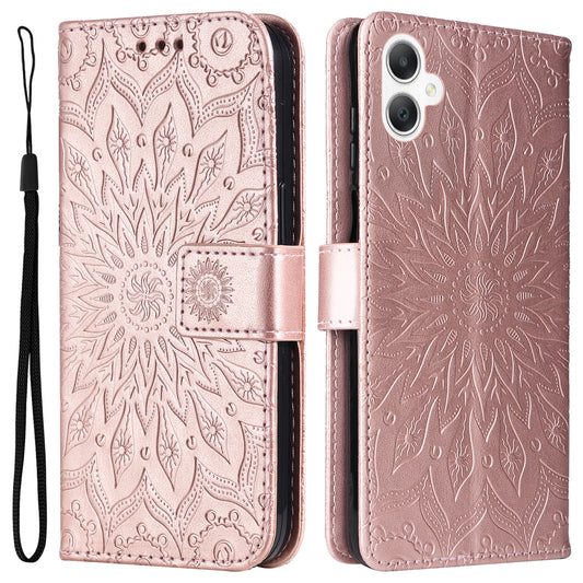KT Imprinting Flower Series-1 For Samsung Galaxy A06 Case Sunflower Leather Wallet Folio Phone Cover - Rose Gold