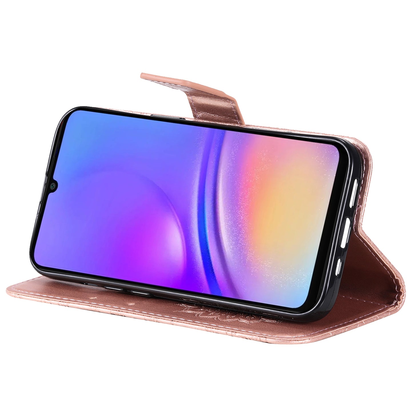 KT Imprinting Flower Series-1 For Samsung Galaxy A06 Case Sunflower Leather Wallet Folio Phone Cover - Rose Gold