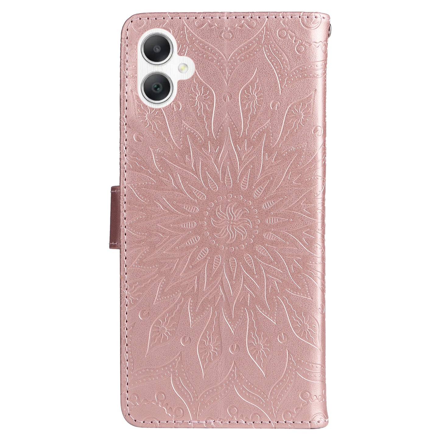 KT Imprinting Flower Series-1 For Samsung Galaxy A06 Case Sunflower Leather Wallet Folio Phone Cover - Rose Gold