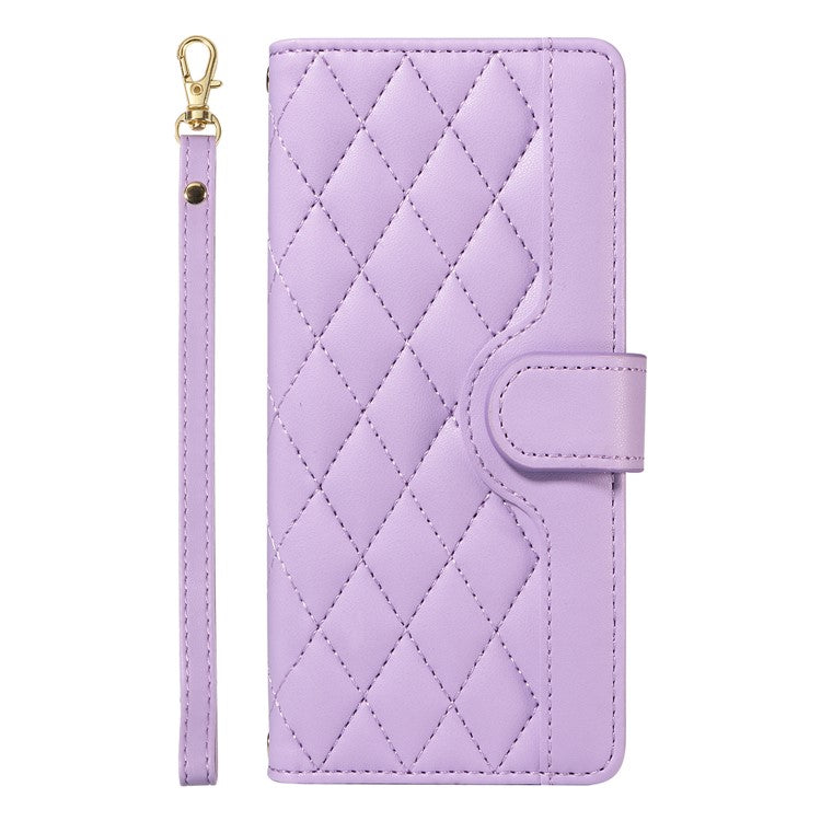 For Google Pixel 8 Case Wallet Rhombus Leather Phone Cover with Shoulder Strap, Wrist Strap - Light Purple