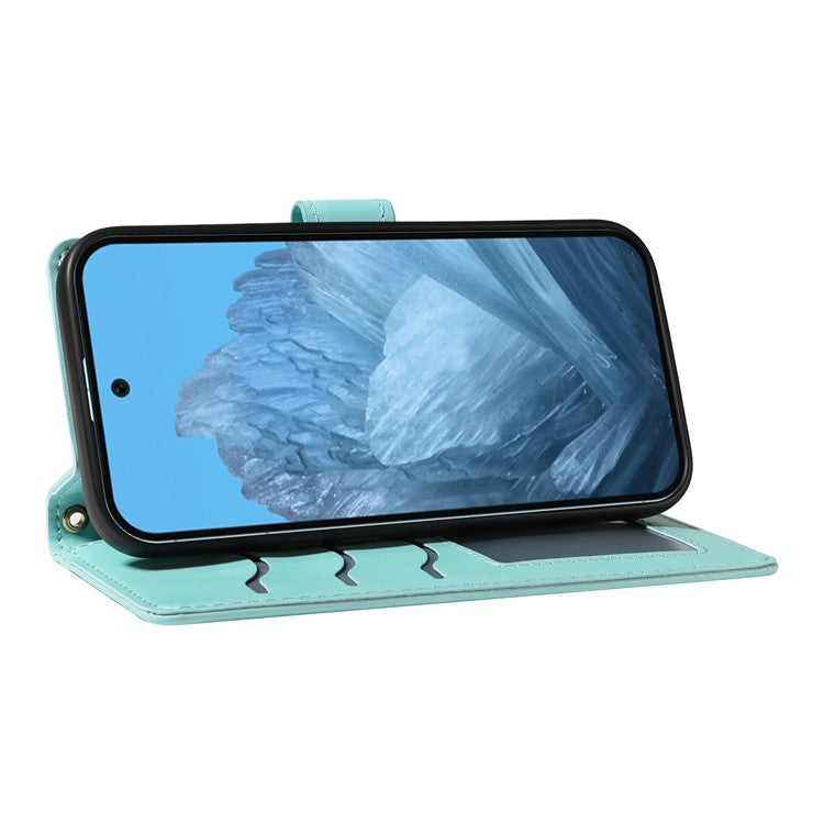 For Google Pixel 9 / Pixel 9 Pro Case Wallet Rhombus Leather Phone Cover with Shoulder Strap, Wrist Strap - Green