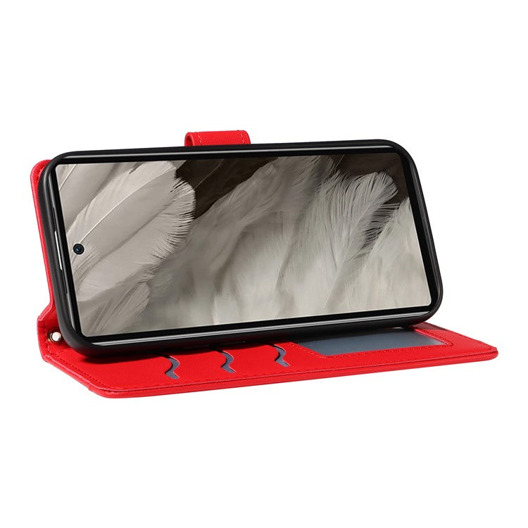 For Google Pixel 7a Case Wallet Rhombus Leather Phone Cover with Shoulder Strap, Wrist Strap - Red