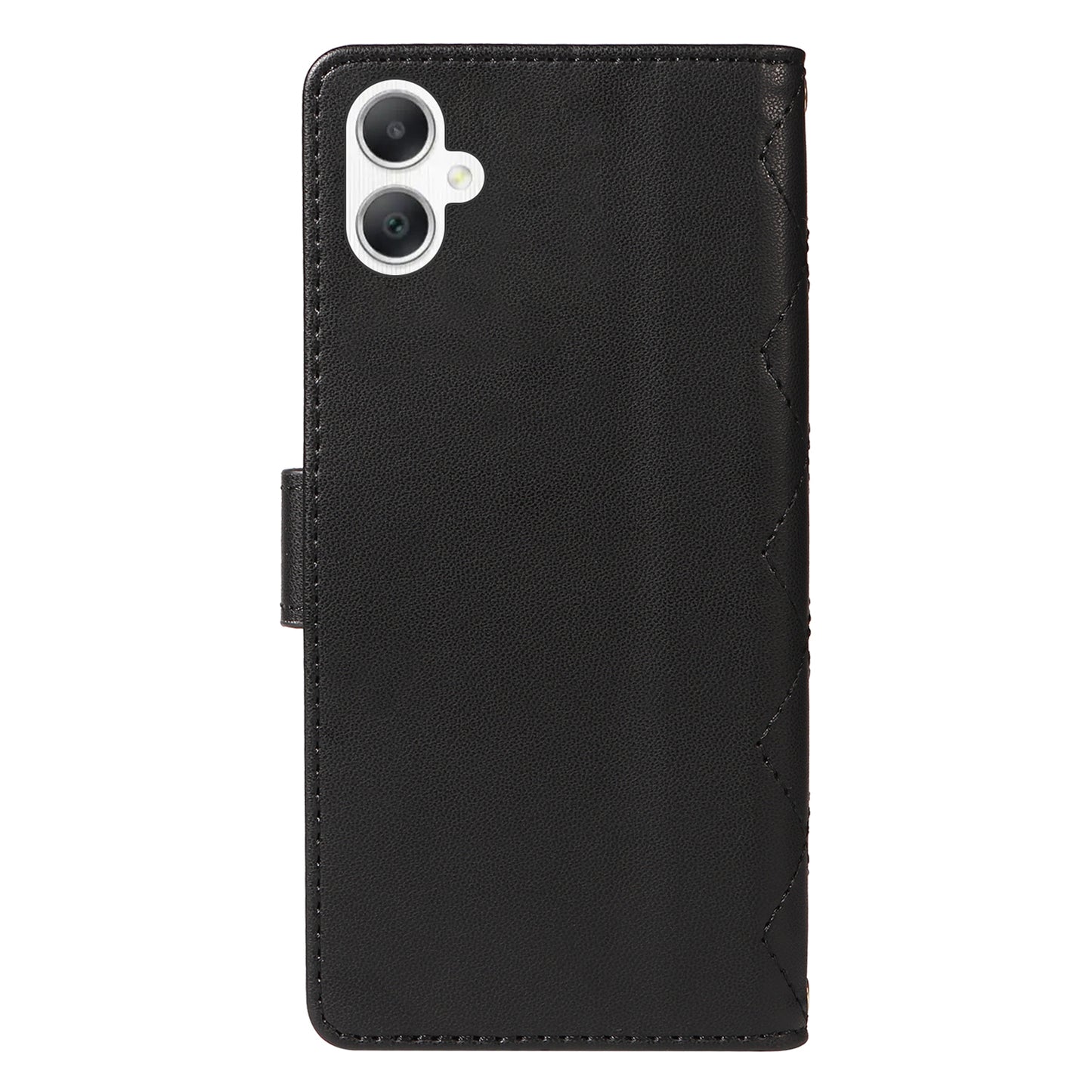 For Samsung Galaxy A06 Case Wallet Rhombus Leather Phone Cover with Shoulder Strap, Wrist Strap - Black