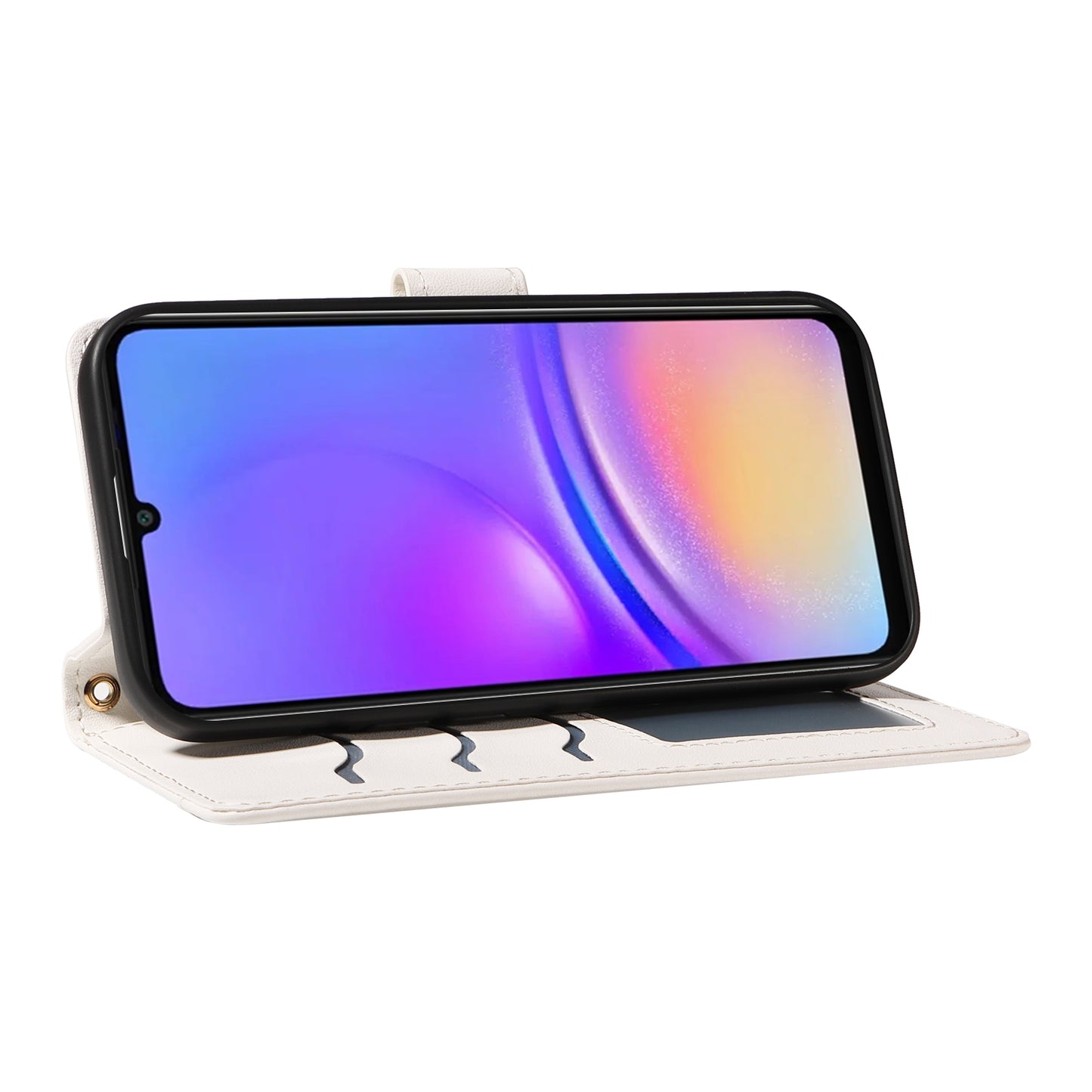 For Samsung Galaxy A06 Case Wallet Rhombus Leather Phone Cover with Shoulder Strap, Wrist Strap - White