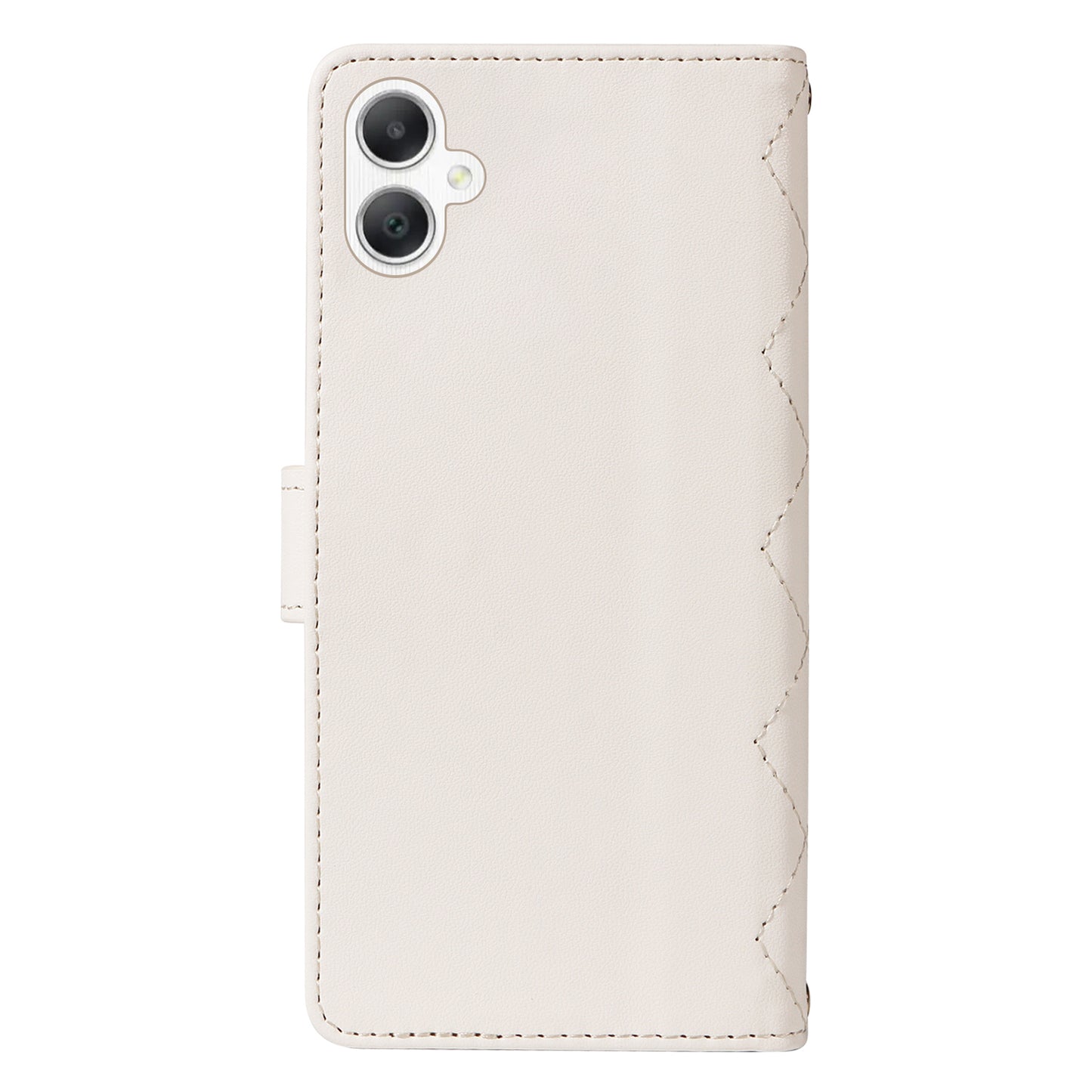 For Samsung Galaxy A06 Case Wallet Rhombus Leather Phone Cover with Shoulder Strap, Wrist Strap - White