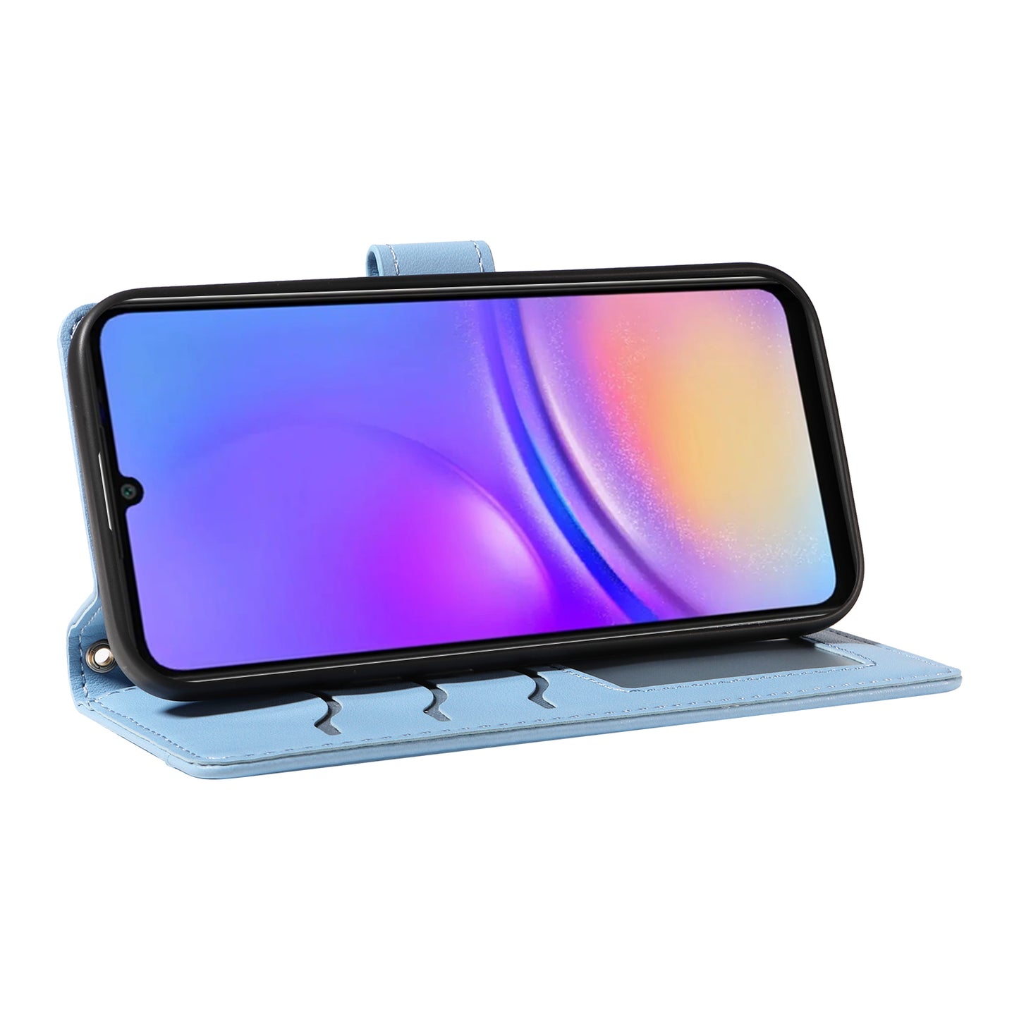 For Samsung Galaxy A06 Case Wallet Rhombus Leather Phone Cover with Shoulder Strap, Wrist Strap - Blue