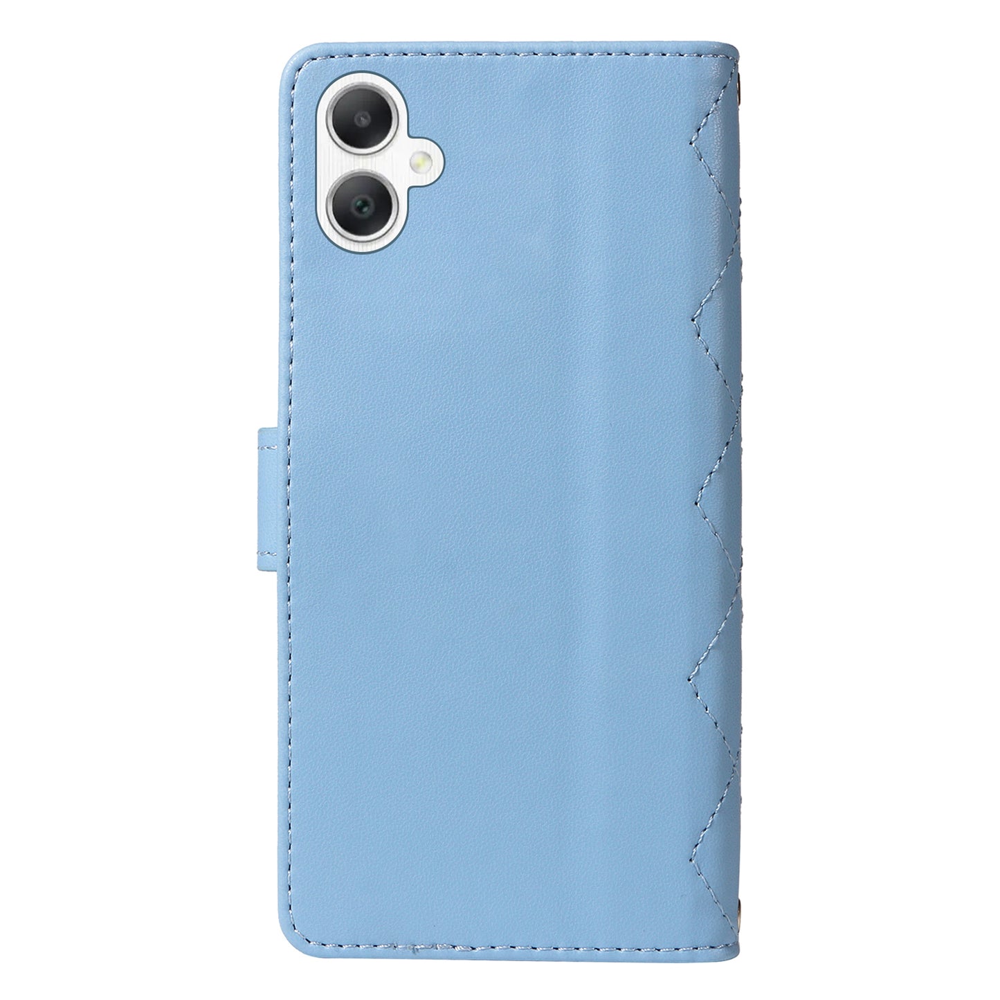 For Samsung Galaxy A06 Case Wallet Rhombus Leather Phone Cover with Shoulder Strap, Wrist Strap - Blue
