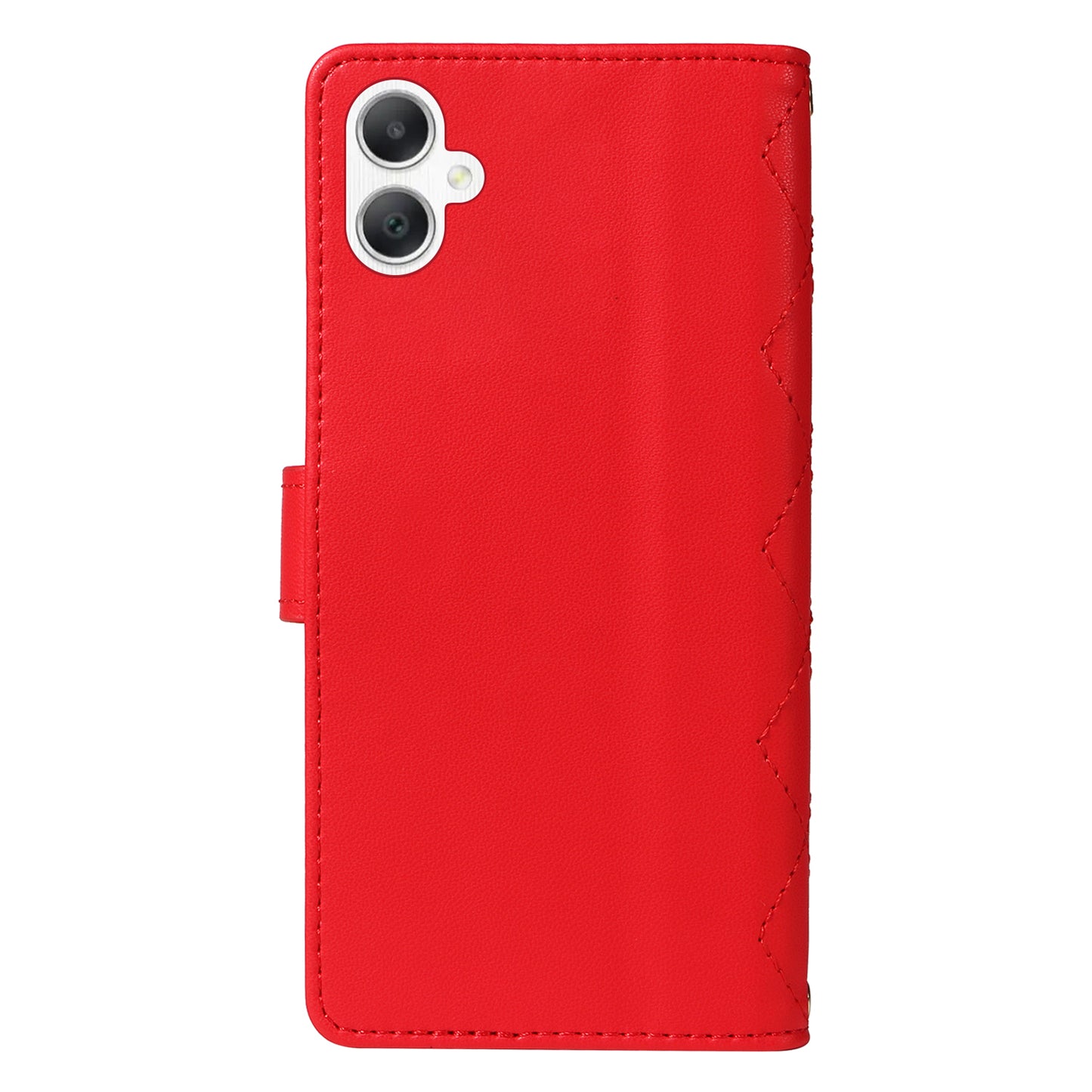 For Samsung Galaxy A06 Case Wallet Rhombus Leather Phone Cover with Shoulder Strap, Wrist Strap - Red