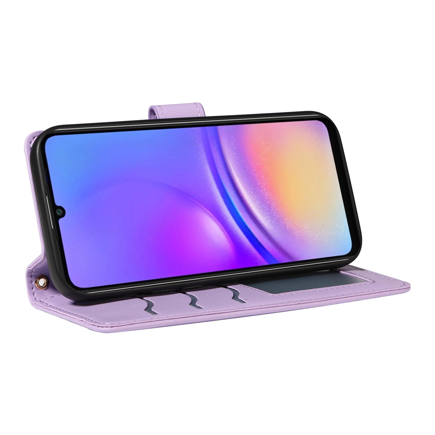 For Samsung Galaxy A06 Case Wallet Rhombus Leather Phone Cover with Shoulder Strap, Wrist Strap - Light Purple