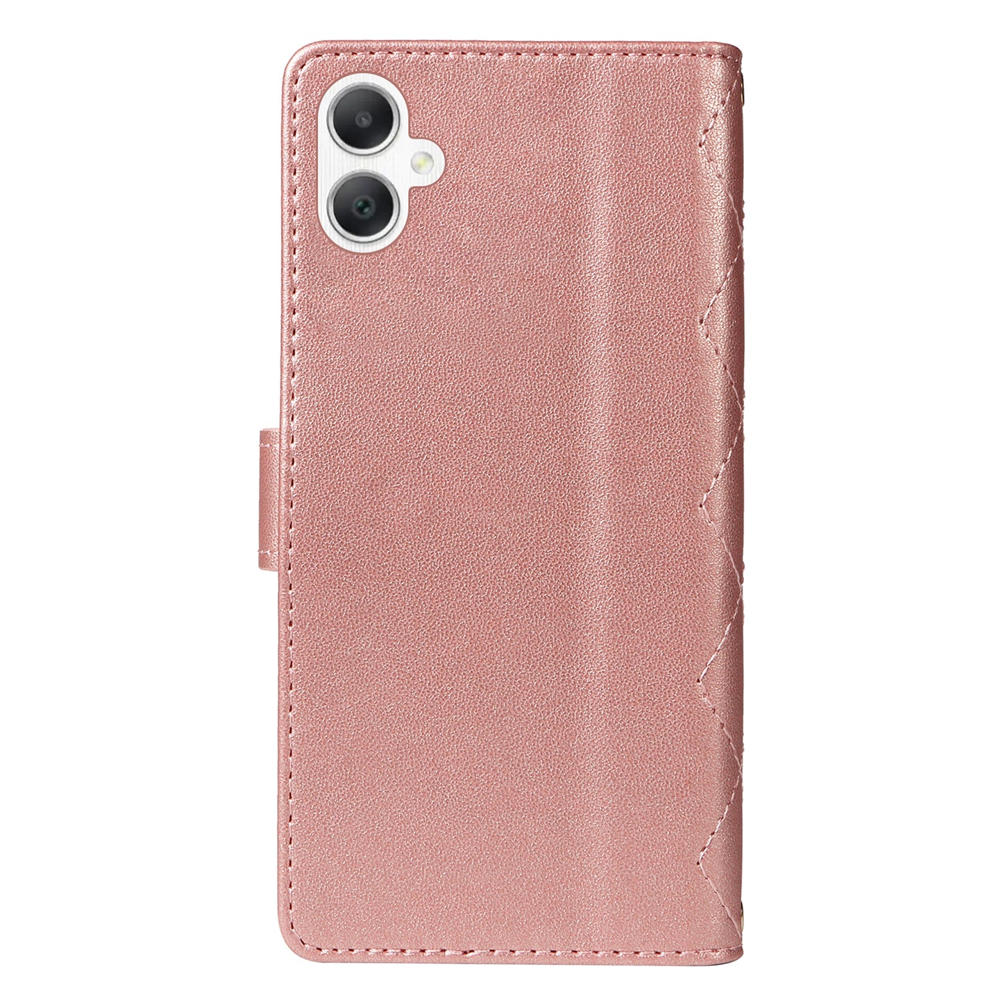 For Samsung Galaxy A06 Case Wallet Rhombus Leather Phone Cover with Shoulder Strap, Wrist Strap - Rose Gold