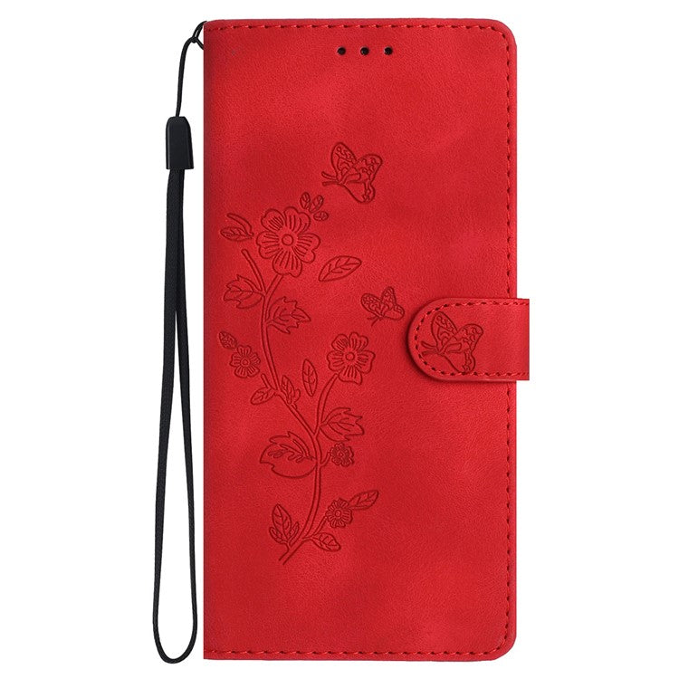 For OnePlus Nord 4 Case Leather Imprinted Flower Phone Cover Wallet with Wrist Strap - Red