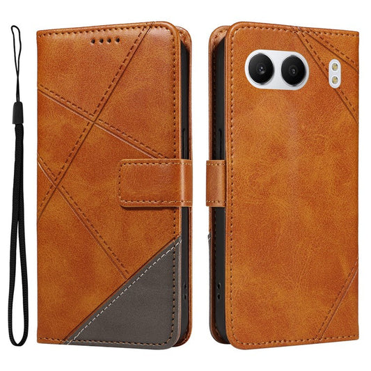 For OnePlus Nord 4 Case Leather Geometric Line Wallet Phone Cover with Wrist Strap - Brown
