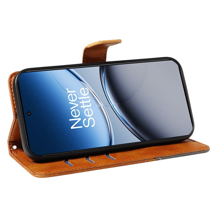 For OnePlus Nord 4 Case Leather Geometric Line Wallet Phone Cover with Wrist Strap - Brown