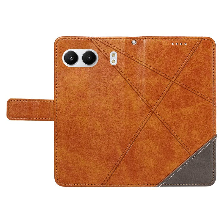 For OnePlus Nord 4 Case Leather Geometric Line Wallet Phone Cover with Wrist Strap - Brown