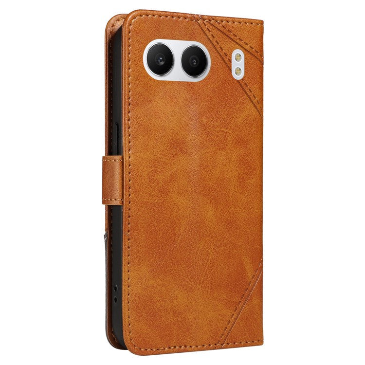 For OnePlus Nord 4 Case Leather Geometric Line Wallet Phone Cover with Wrist Strap - Brown