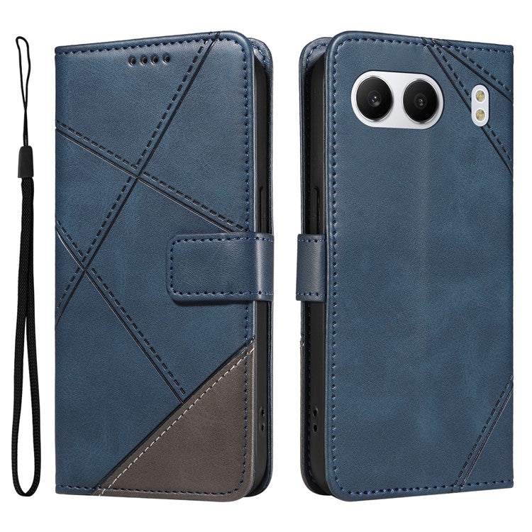 For OnePlus Nord 4 Case Leather Geometric Line Wallet Phone Cover with Wrist Strap - Blue