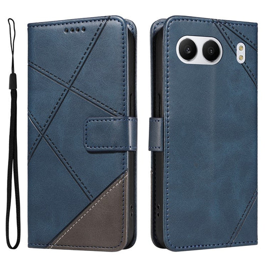 For OnePlus Nord 4 Case Leather Geometric Line Wallet Phone Cover with Wrist Strap - Blue