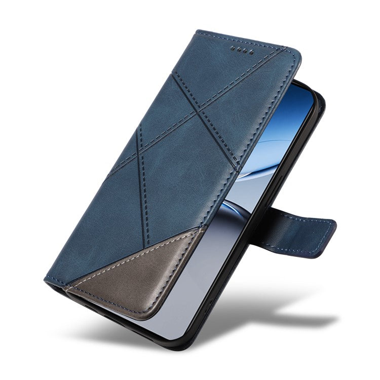 For OnePlus Nord 4 Case Leather Geometric Line Wallet Phone Cover with Wrist Strap - Blue