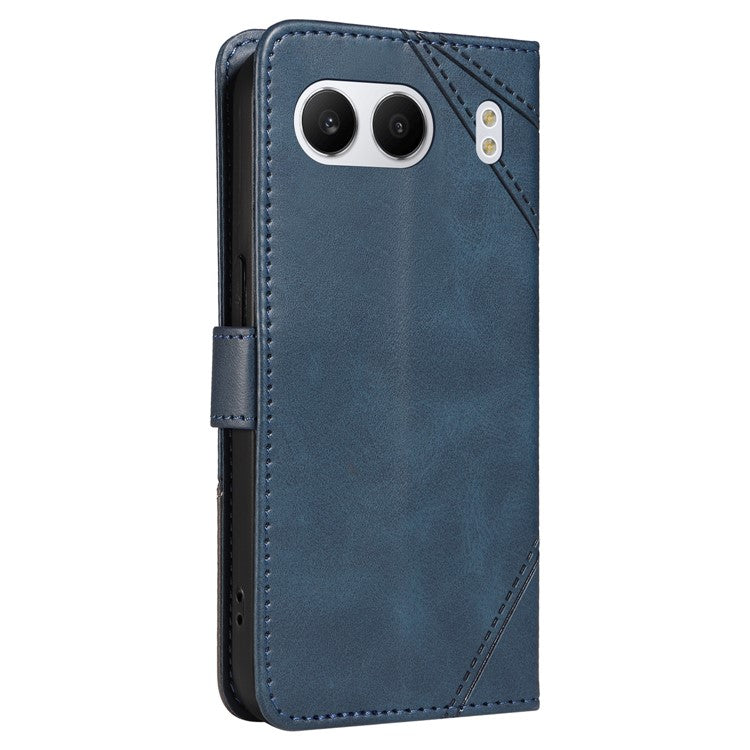 For OnePlus Nord 4 Case Leather Geometric Line Wallet Phone Cover with Wrist Strap - Blue