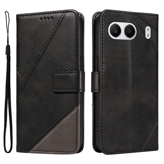 For OnePlus Nord 4 Case Leather Geometric Line Wallet Phone Cover with Wrist Strap - Black