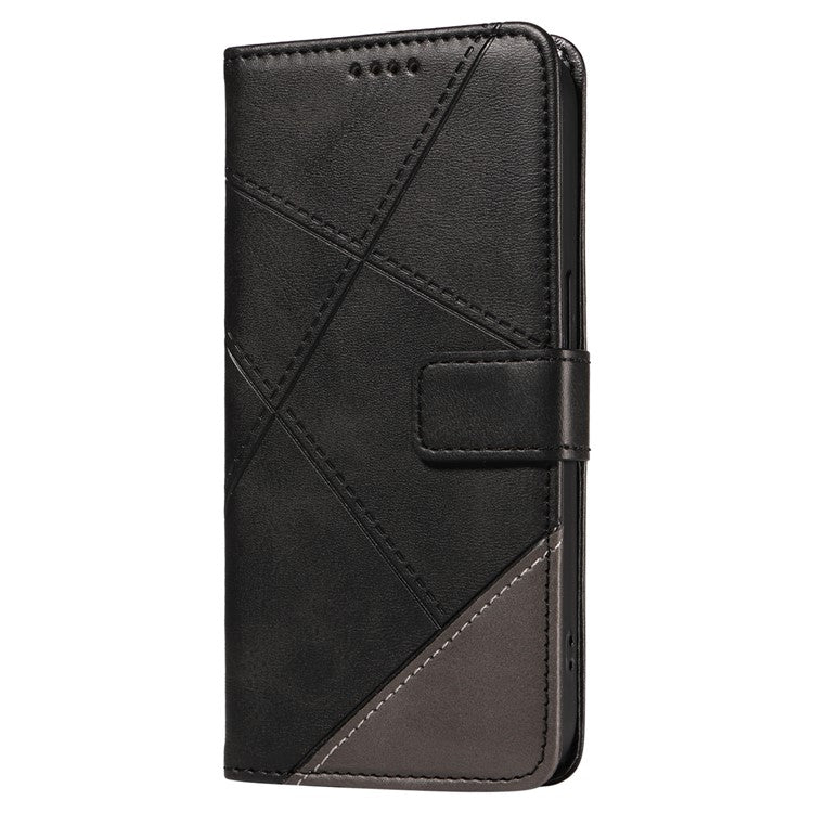 For OnePlus Nord 4 Case Leather Geometric Line Wallet Phone Cover with Wrist Strap - Black