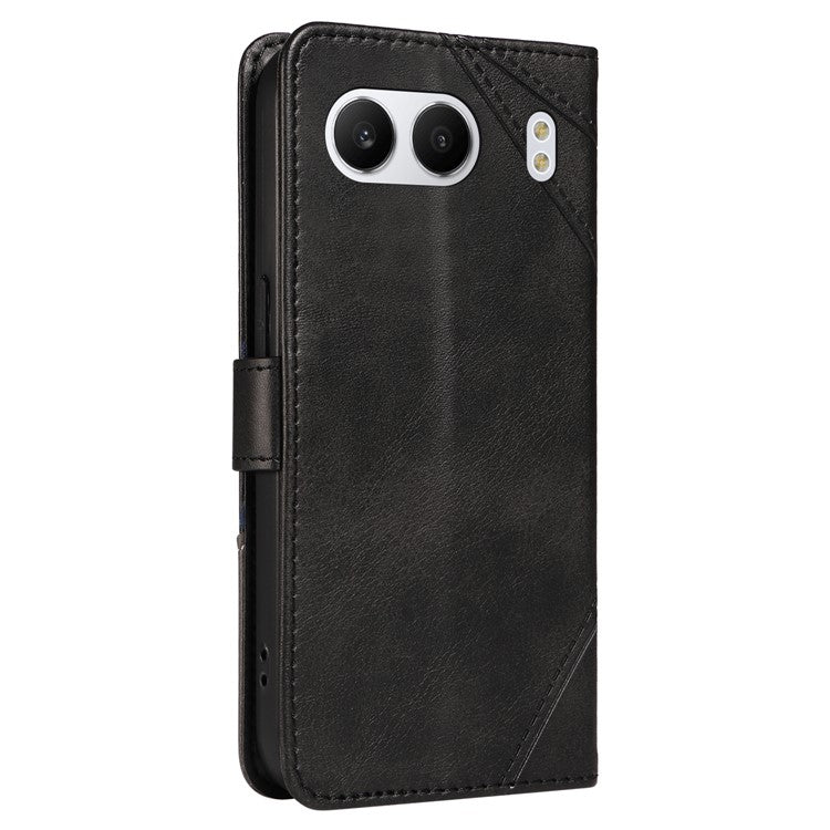 For OnePlus Nord 4 Case Leather Geometric Line Wallet Phone Cover with Wrist Strap - Black