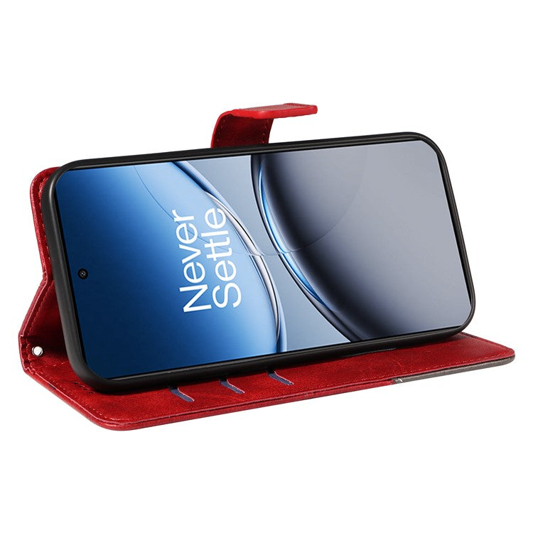 For OnePlus Nord 4 Case Leather Geometric Line Wallet Phone Cover with Wrist Strap - Red