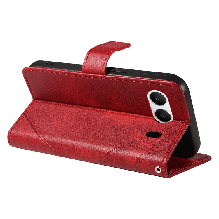 For OnePlus Nord 4 Case Leather Geometric Line Wallet Phone Cover with Wrist Strap - Red