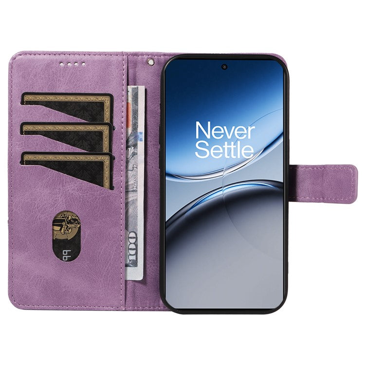 For OnePlus Nord 4 Case Leather Geometric Line Wallet Phone Cover with Wrist Strap - Purple