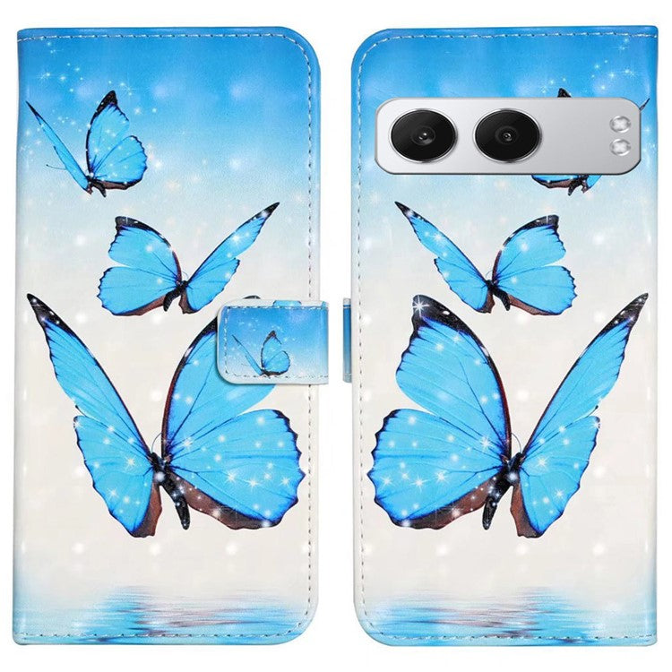 For OnePlus Nord 4 Case 3D Creative Pattern PU Leather Stand Phone Cover - Three Butterflies