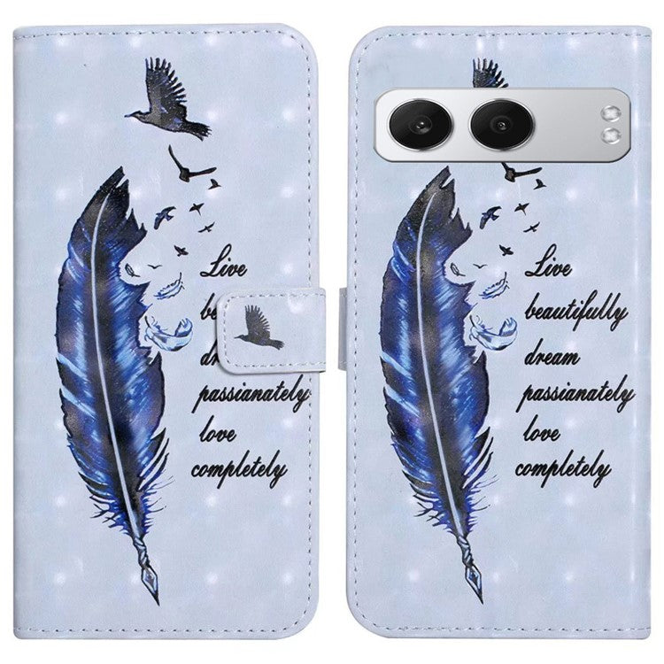 For OnePlus Nord 4 Case 3D Creative Pattern PU Leather Stand Phone Cover - Blue Feather