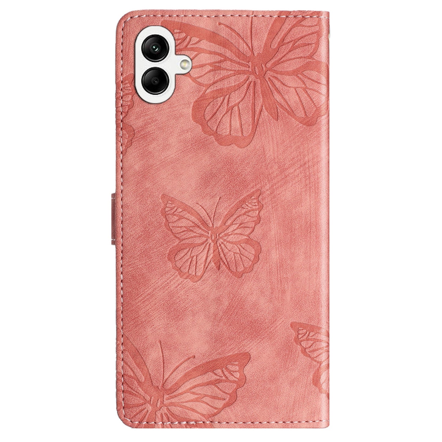 For Samsung Galaxy A06 Case Butterfly Design Flip Wallet Leather Phone Cover Skin-Touch - Pink