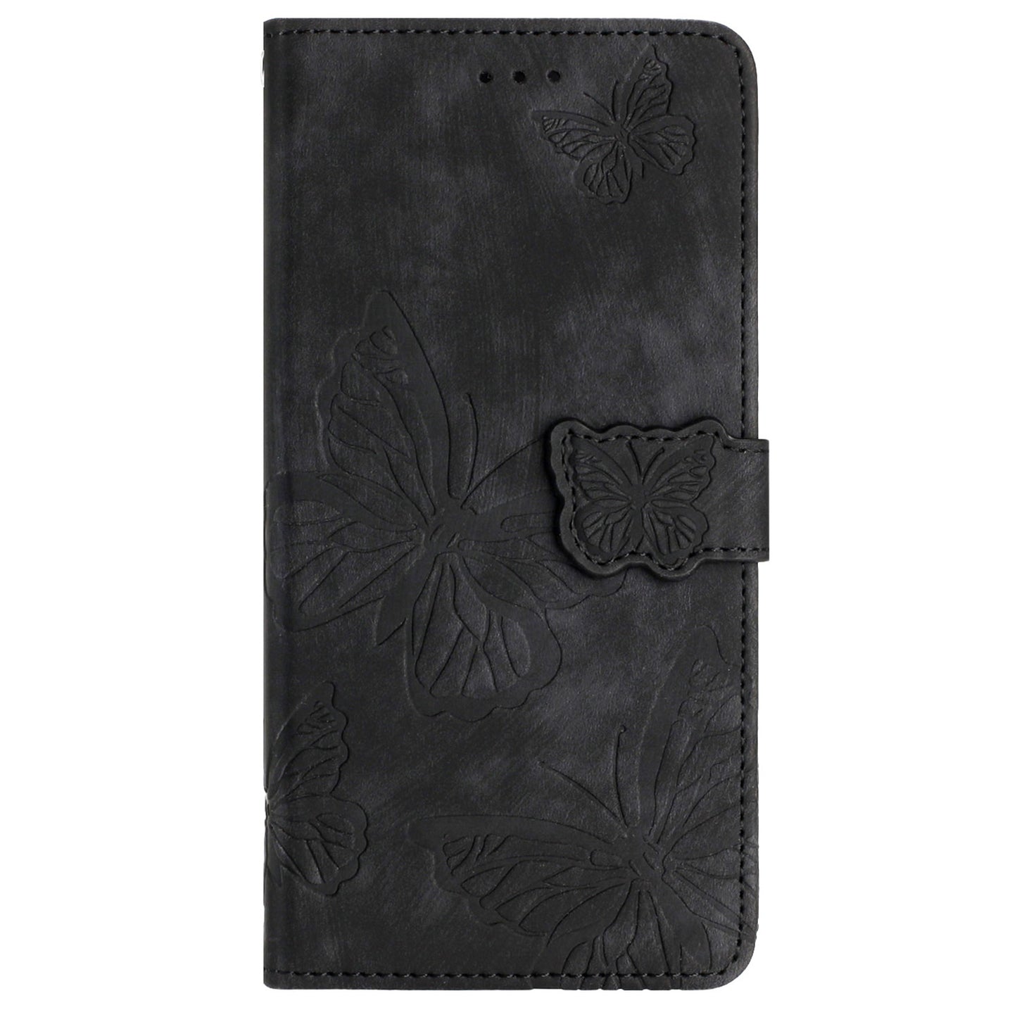 For Samsung Galaxy A06 Case Butterfly Design Flip Wallet Leather Phone Cover Skin-Touch - Black