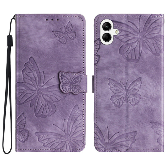 For Samsung Galaxy A06 Case Butterfly Design Flip Wallet Leather Phone Cover Skin-Touch - Purple