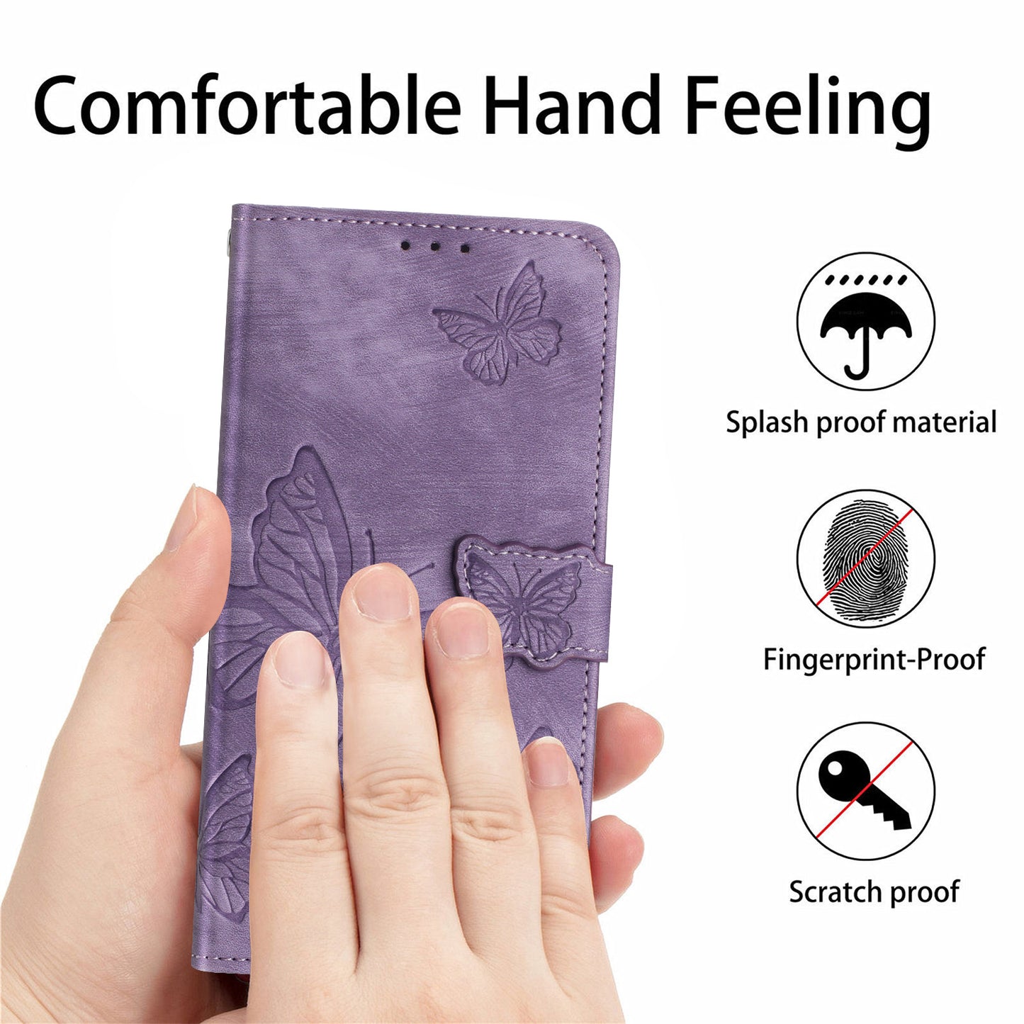 For Samsung Galaxy A06 Case Butterfly Design Flip Wallet Leather Phone Cover Skin-Touch - Purple