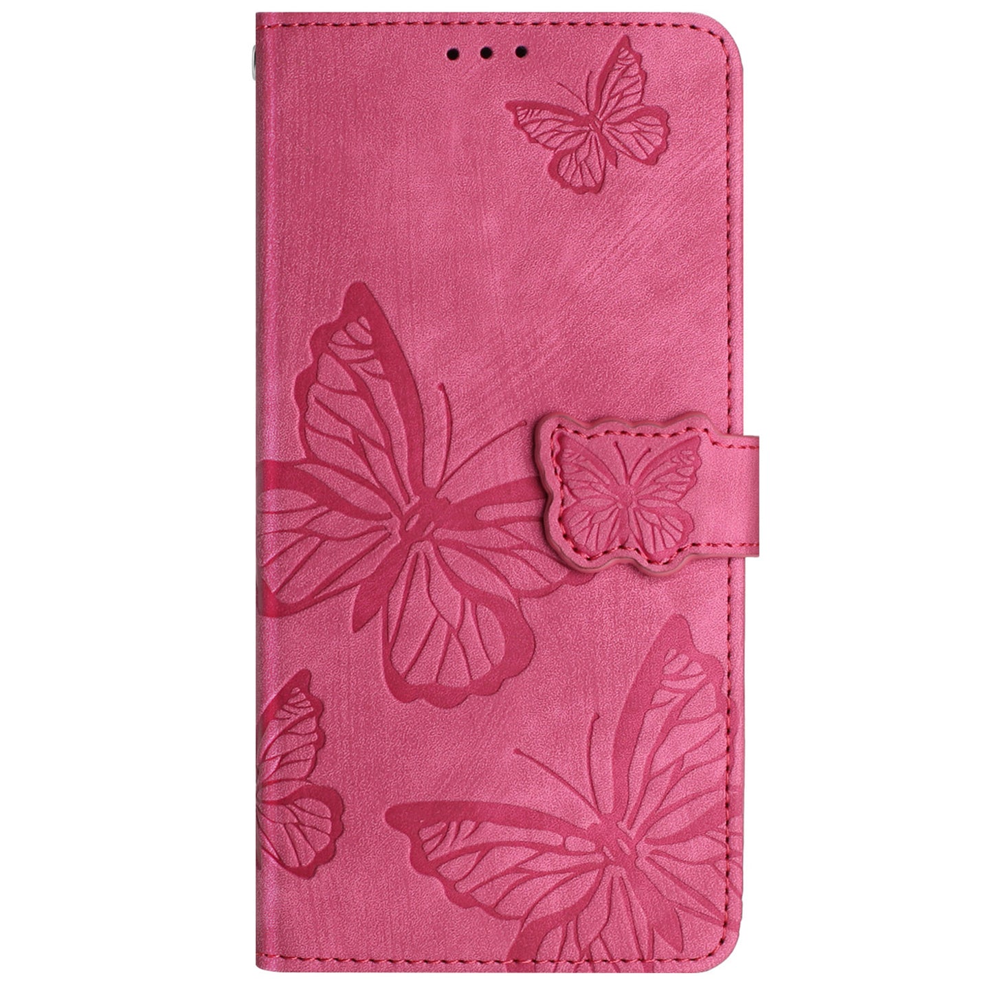 For Samsung Galaxy A06 Case Butterfly Design Flip Wallet Leather Phone Cover Skin-Touch - Rose