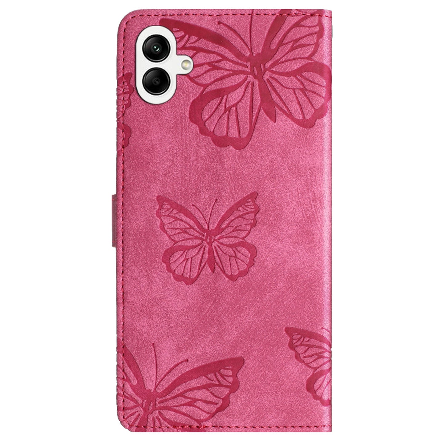For Samsung Galaxy A06 Case Butterfly Design Flip Wallet Leather Phone Cover Skin-Touch - Rose