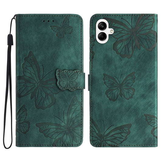 For Samsung Galaxy A06 Case Butterfly Design Flip Wallet Leather Phone Cover Skin-Touch - Green