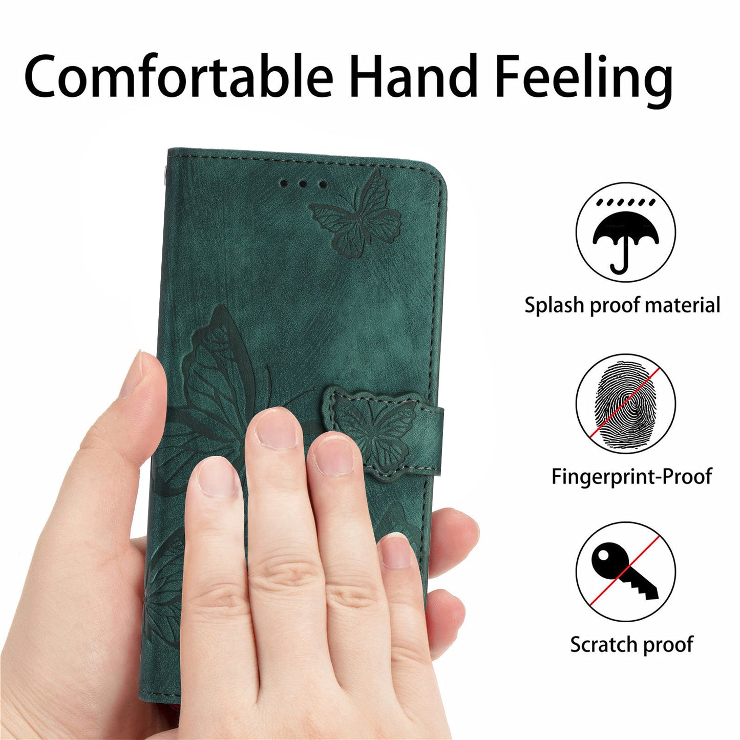For Samsung Galaxy A06 Case Butterfly Design Flip Wallet Leather Phone Cover Skin-Touch - Green