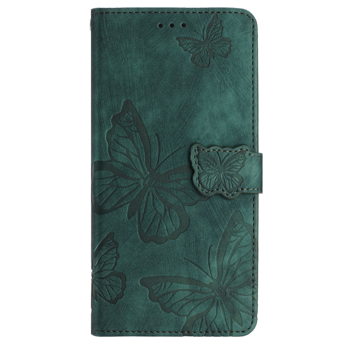 For Samsung Galaxy A06 Case Butterfly Design Flip Wallet Leather Phone Cover Skin-Touch - Green