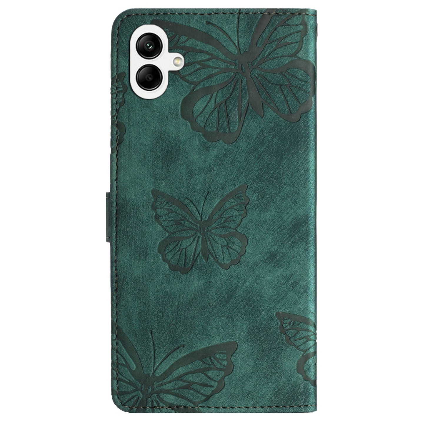 For Samsung Galaxy A06 Case Butterfly Design Flip Wallet Leather Phone Cover Skin-Touch - Green