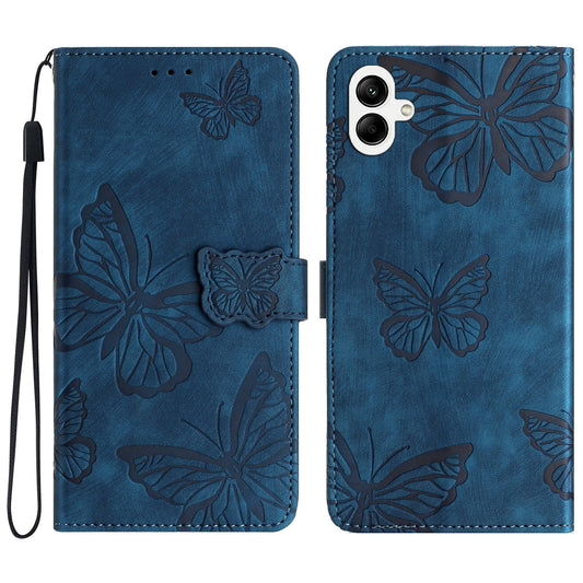 For Samsung Galaxy A06 Case Butterfly Design Flip Wallet Leather Phone Cover Skin-Touch - Blue