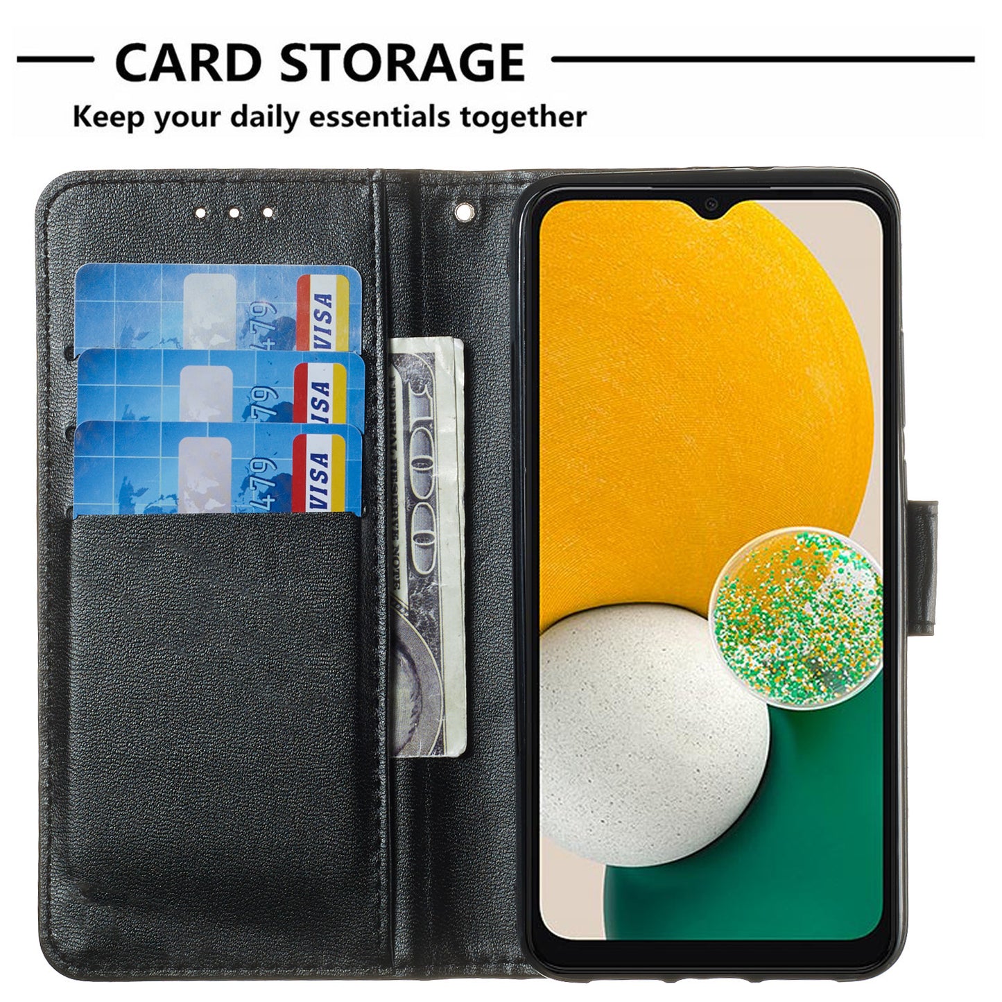 For Samsung Galaxy A06 Case PU Leather Flip Phone Cover Wallet Card Slot Holder - Black