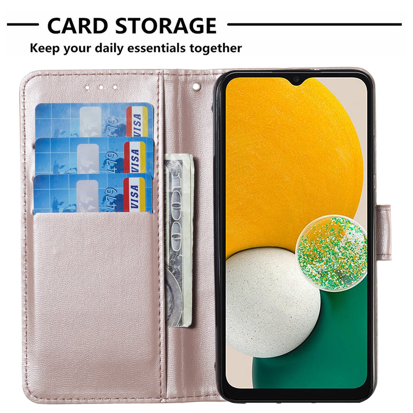 For Samsung Galaxy A06 Case PU Leather Flip Phone Cover Wallet Card Slot Holder - Rose Gold