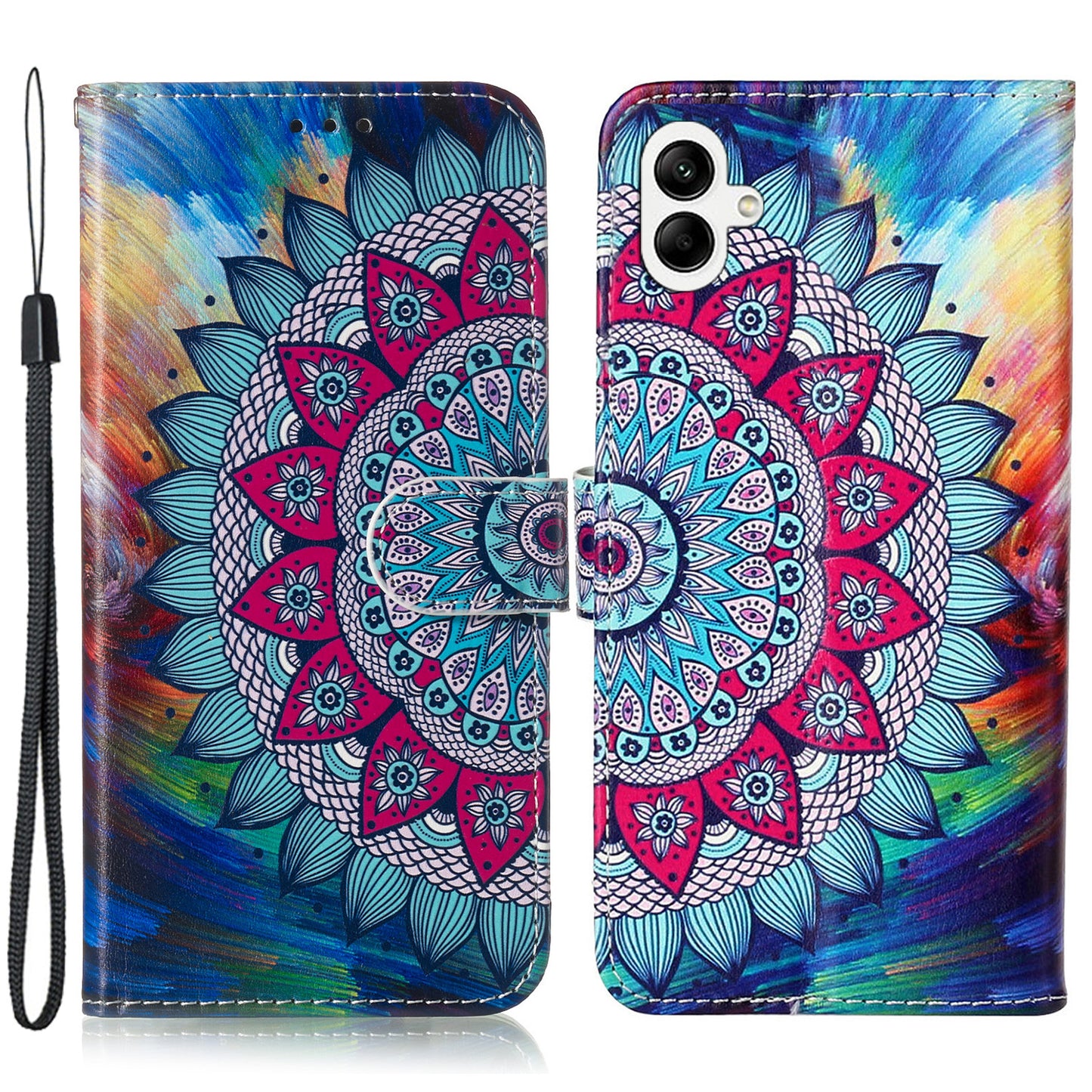 For Samsung Galaxy A06 Case Pattern Leather Wallet Phone Cover with Card Holder - Mandala Flower