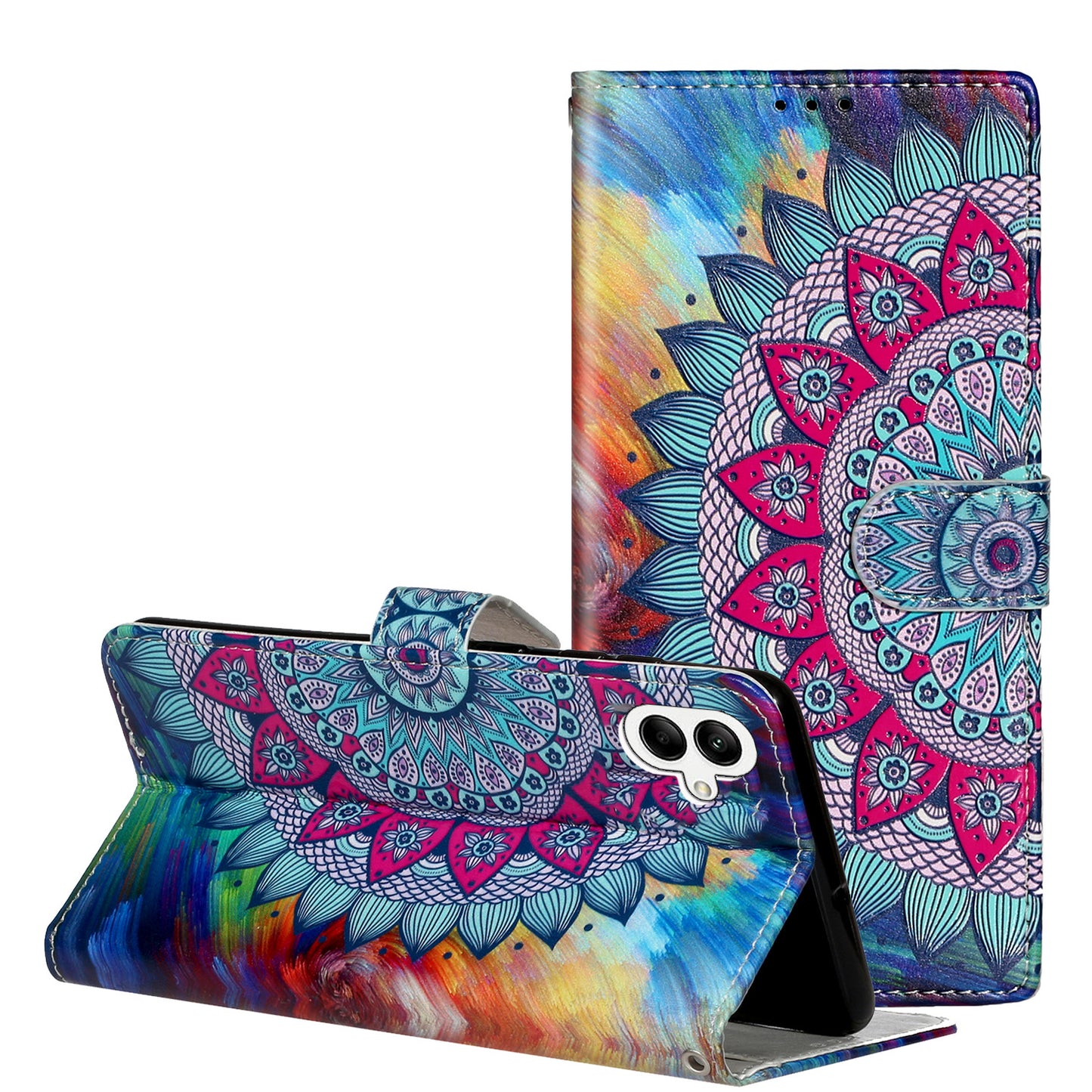 For Samsung Galaxy A06 Case Pattern Leather Wallet Phone Cover with Card Holder - Mandala Flower